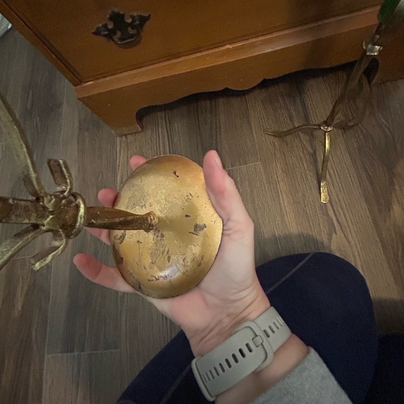 Brass and Green Candle Holders- pair - Picture 7 of 11